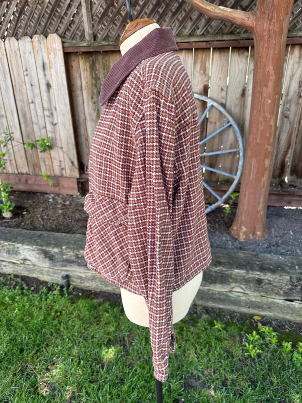 Lucky Brand Cropped Utility Jacket Houndstooth Brown Corduroy Collar Women's XL - Picture 4 of 9